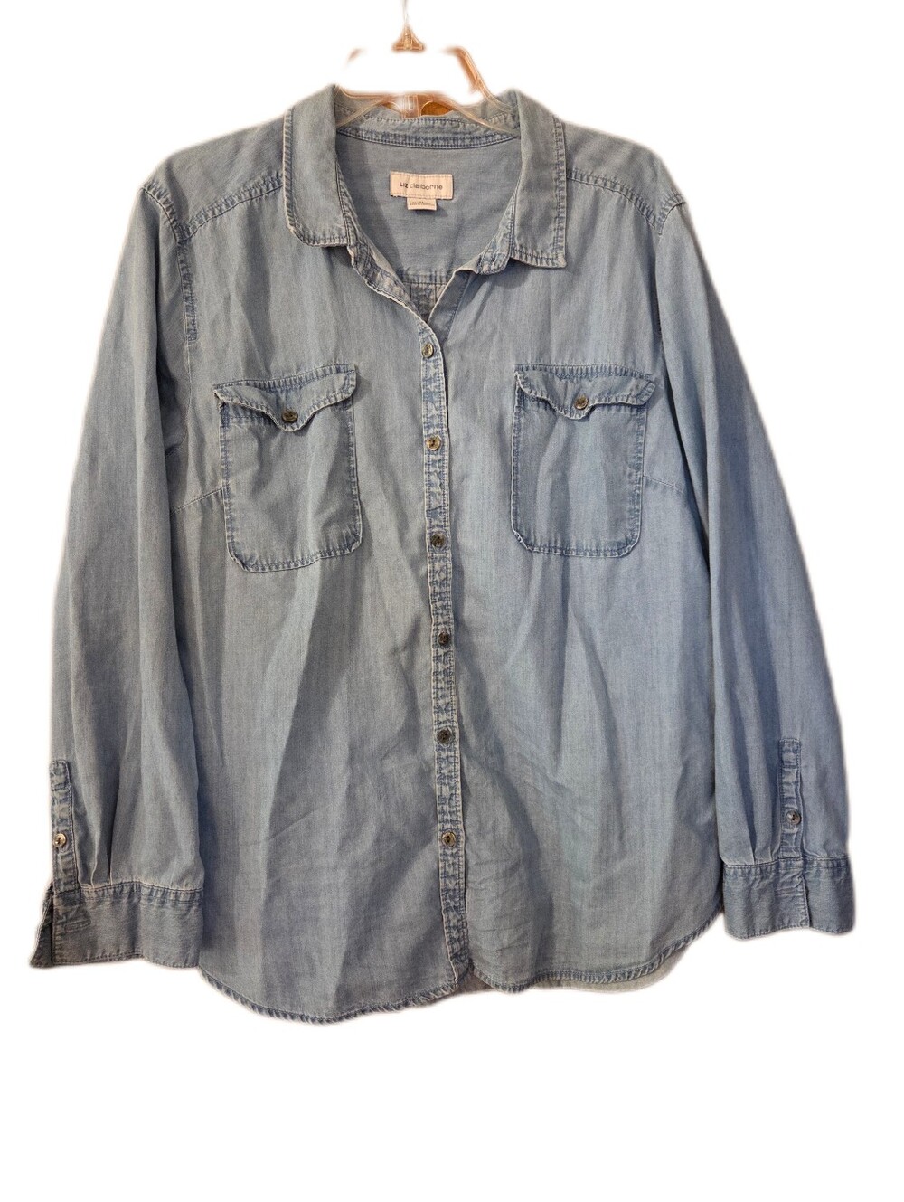 Liz Claibourne Cotton Light Wash Denim Shirt Western Utility Size XL